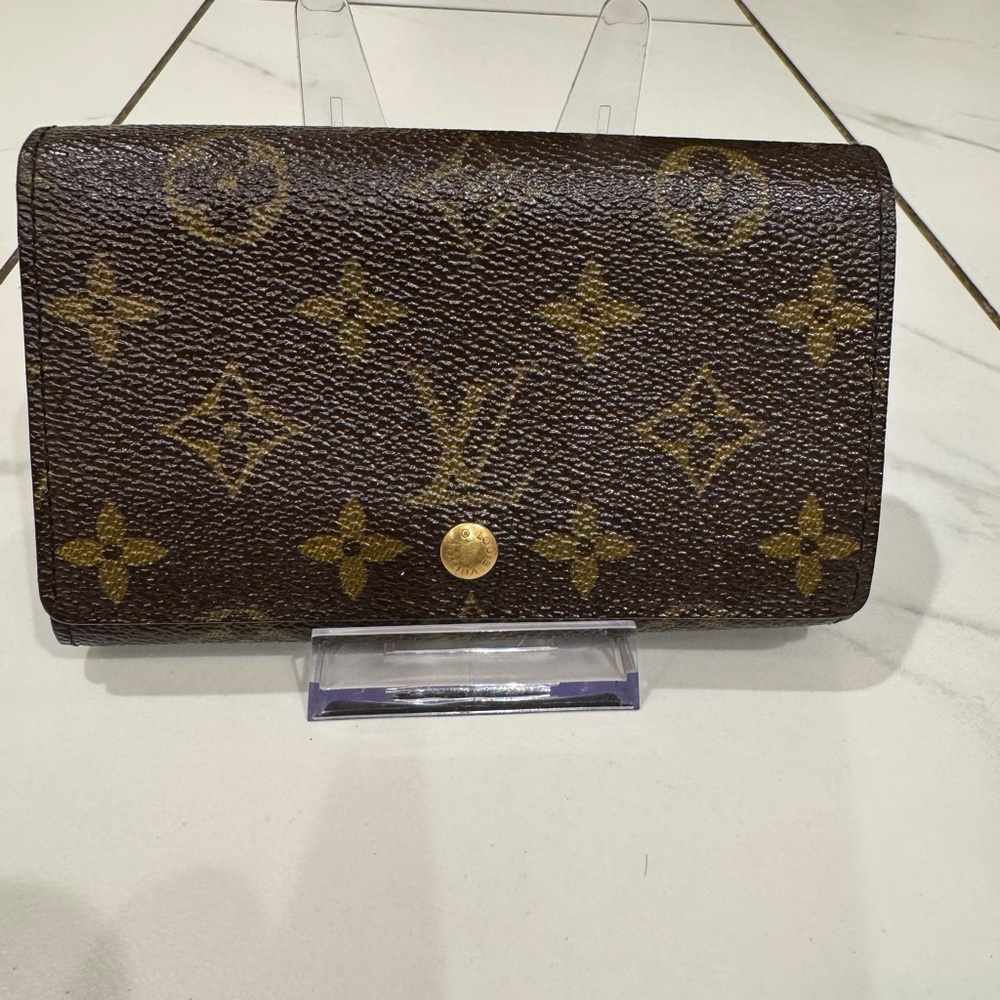 Louis Vuitton Brown Monogram Tresor Wallet-Preloved-Zipper removed-minor peeling